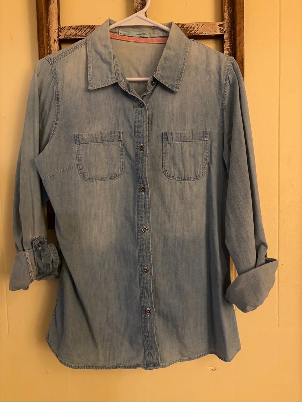 Maurices Light Blue Denim-Style Button Down Shirt